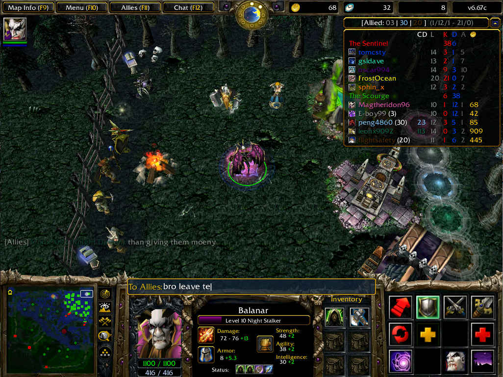 My first DotA game... EPIC FAIL TEAM XD
E-boy99 is my 12 year old bro by the way :P