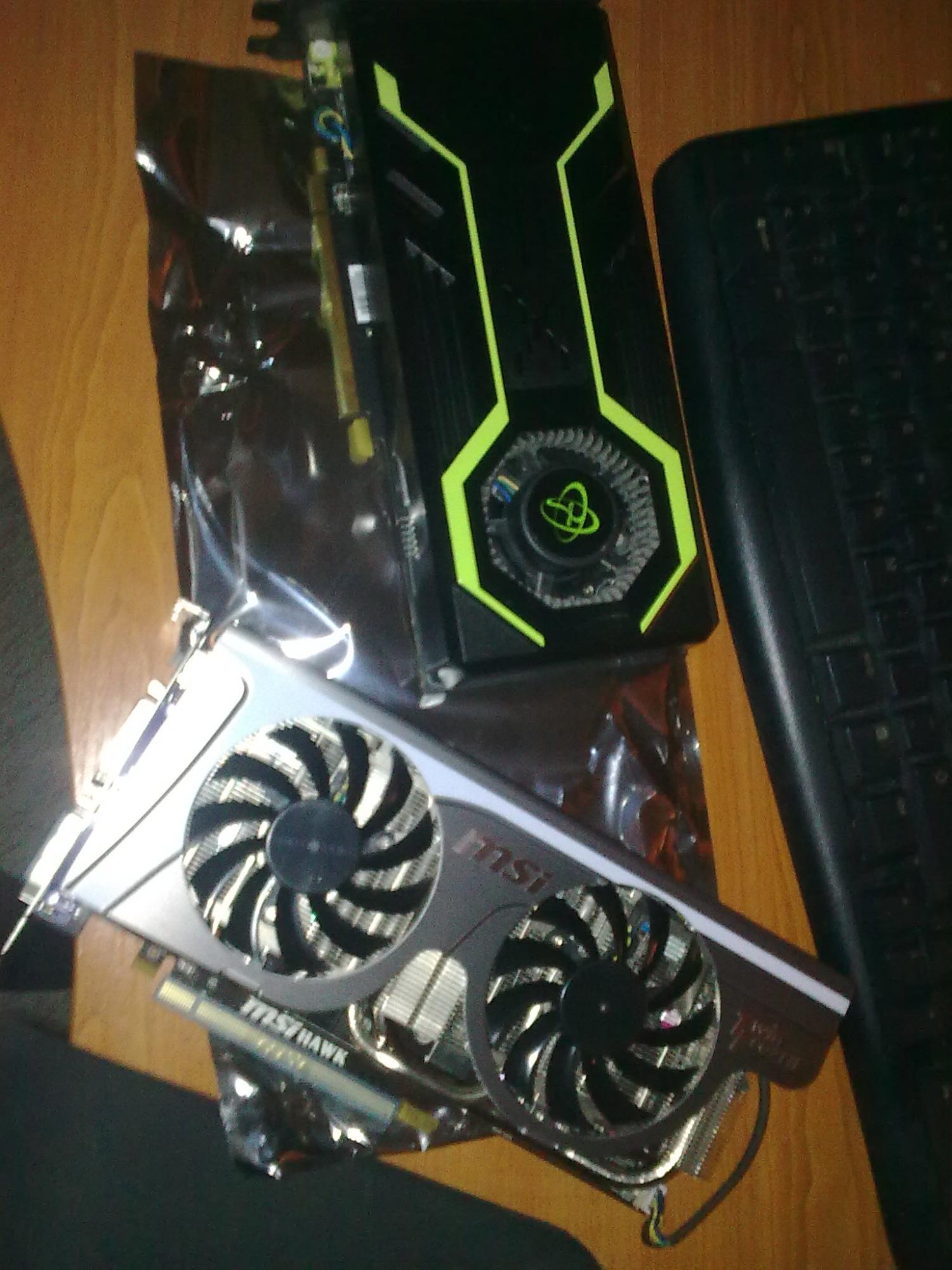 My new incredible GPU, MSI GTX 460 Hawk OC Talon Attack 1gb (bottom one).

Old one is XFX GTS 250 1gb, I sold it to Garshilan. (top one)