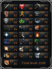 My skill levels at the 2100 total milestone.