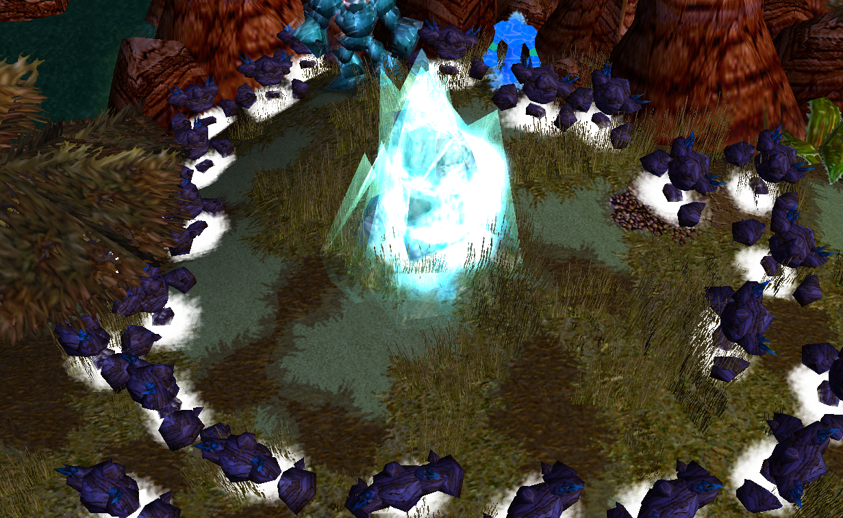 Near the Protectorate camp in Silly Lil Ant's realm, stood now a mysterious rock surrounded by the Ice Elemental Survivors from Argus. They sung of th