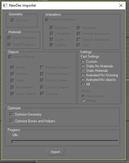 Neodex Import Options