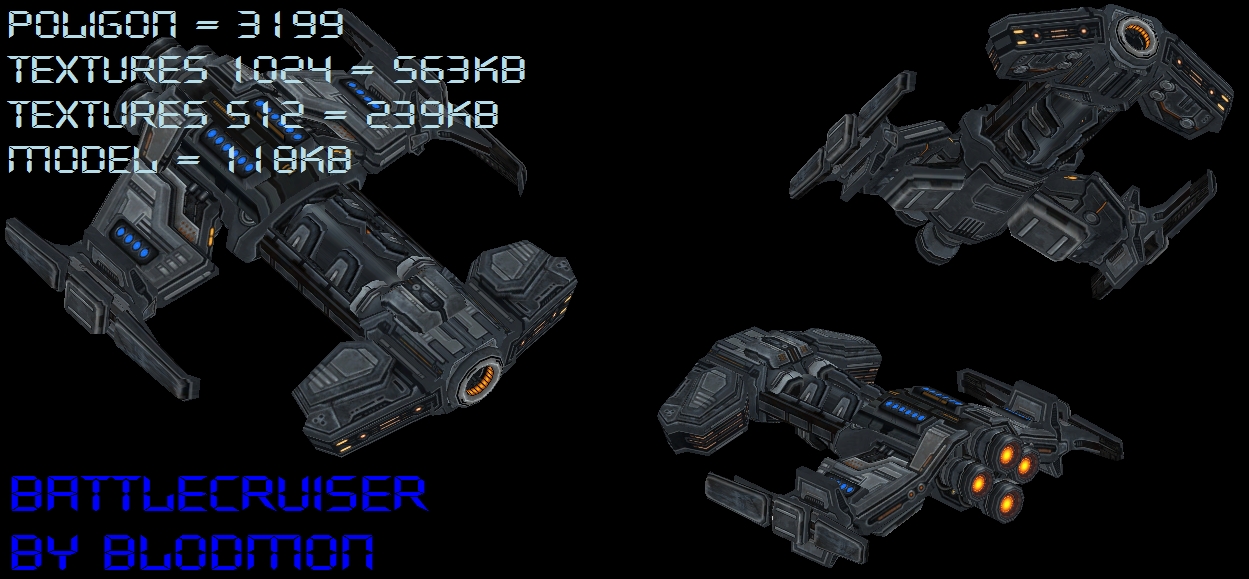 New Battlecruiser Model by Blodmon

Blodmon did surprise me with this, so when I get time (not to busy with sc2) I'll plan to implement it soon...
