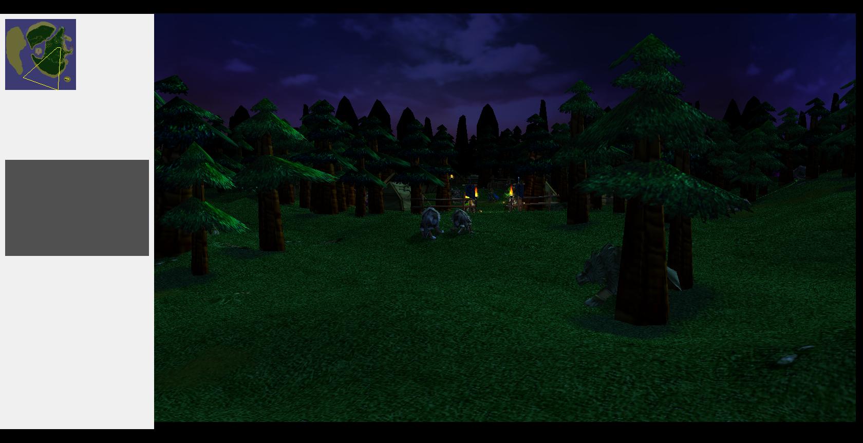 Nighttime at the woods, and the ranger's outpost in the distance.