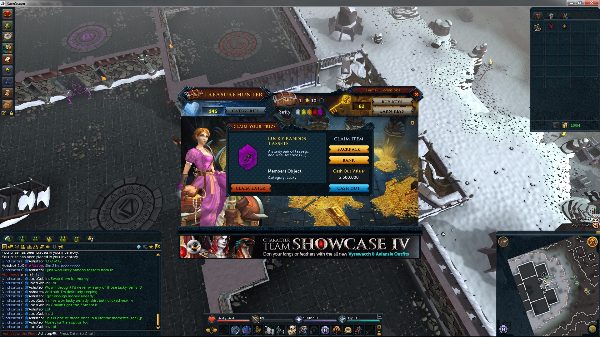 On my 3rd daily key on Treasure Hunter, I got super lucky and won the lucky bandos tassets! :D

Many would probably cash it out for the 2.5m gp, but