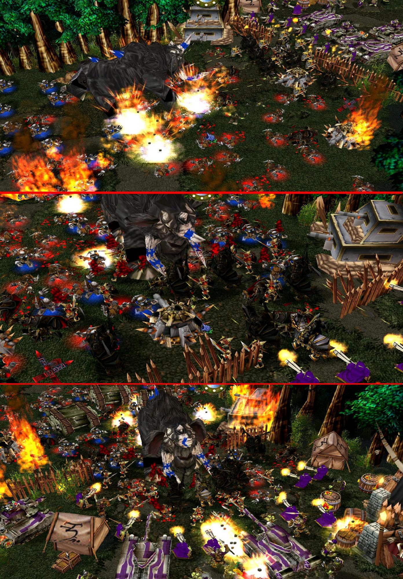 PIC 1:

There it comes!!! The moles have brought a huge beast with them! All turrets, riflemen and tanks are firing at it but it doesn't seem to fee