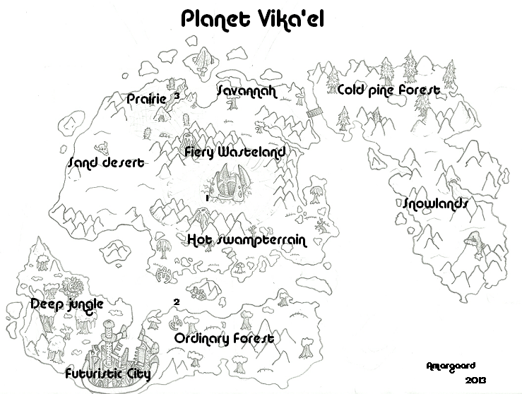 Planet Vika'el:
For the roleplay, where we need a world map. I took the freedom of making one, naming the planet in honor of vKael, but leaving names