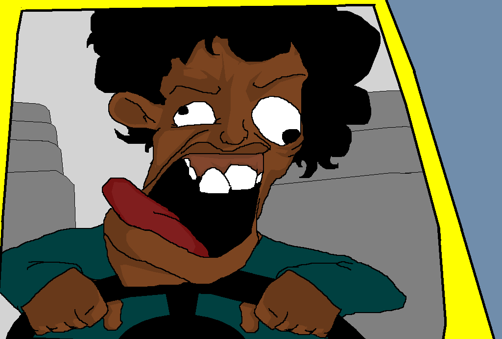 "Portrait of my bus driver! This is what happens when she makes me sit at the front of the bus to - I guess - reserve herself a seat in the back. :)"