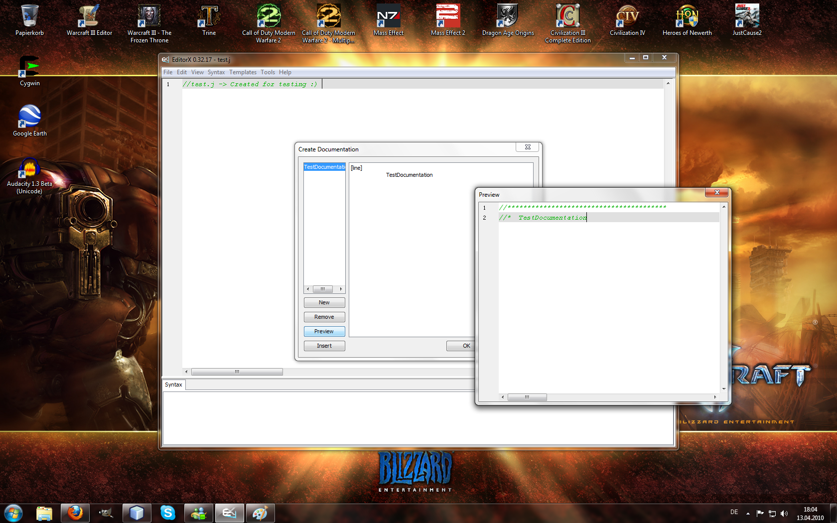 Preview window of your created Documentation