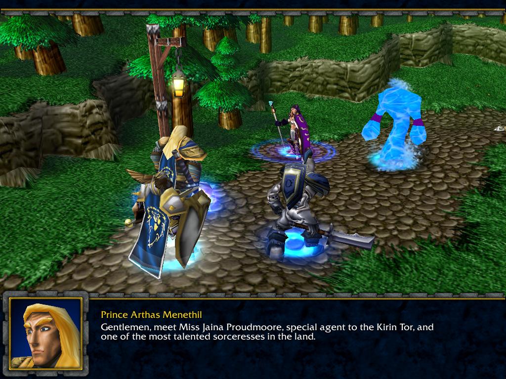 Prince Arthas Menethil, Captain Falric, Captain Marwynn, and two Alliance soldiers await the arrival of Lady Jaina Proudmoore. Only for her arriving w