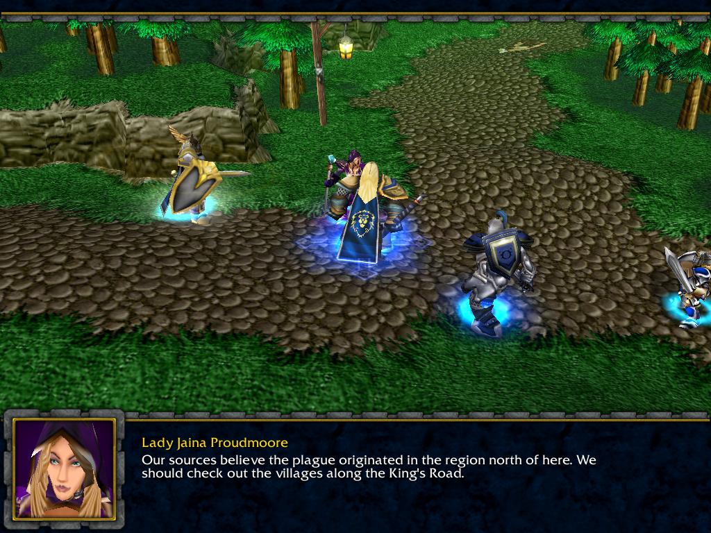 Prince Arthas Menethil, Captain Falric, Captain Marwynn as they appear with their two Alliance soldiers discussing the situation of the current Plague