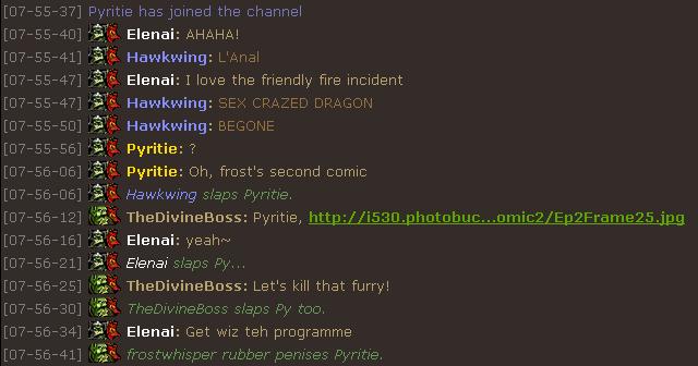 Pyritie the sex crazed dragon enters chat.