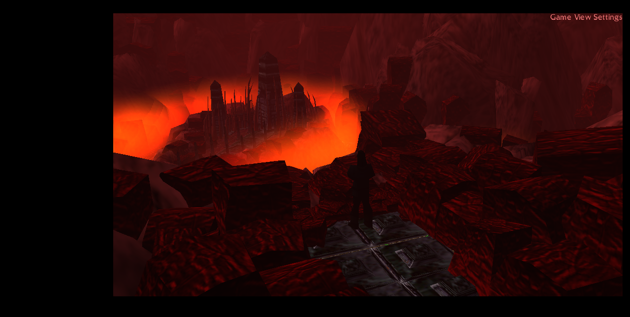 Read this one Second.

As he opened his eyes he was standing upon a cliff overlooking a temple or monolith this temple was surrounding by lava and r