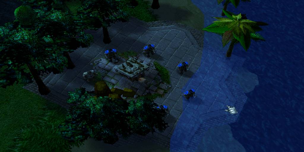 Screenshot showing how humans start, and their 'blight' beneath them. The blight grows when new buildings are placed.