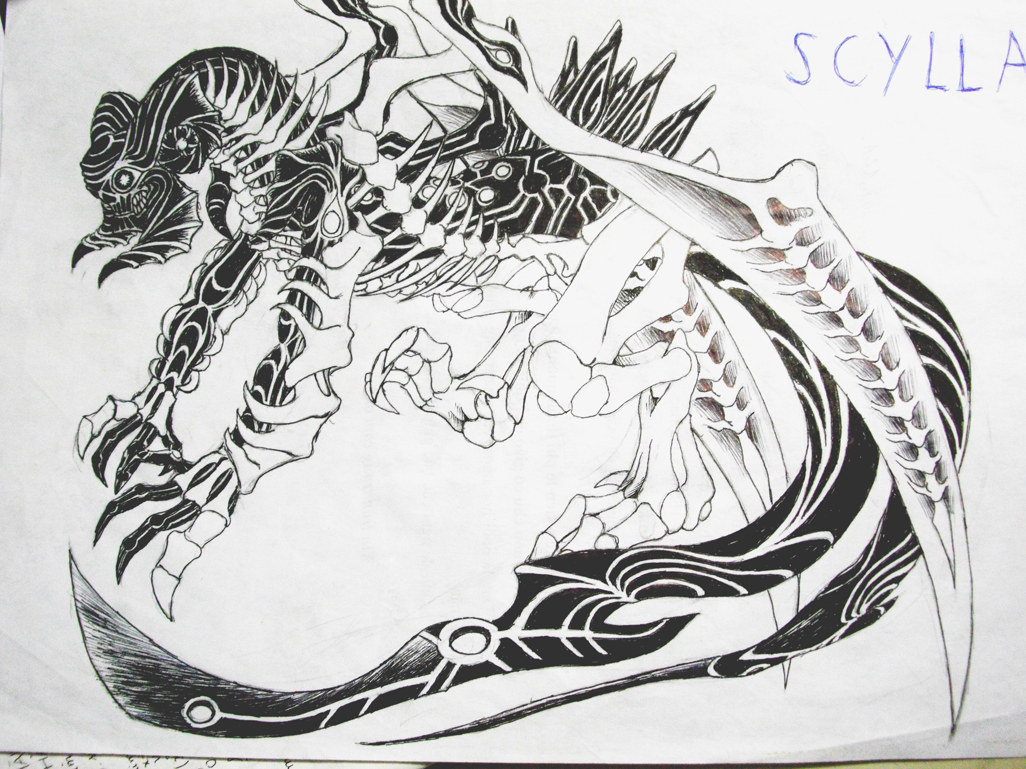 Scylla
- A monster with two large wings. But it not use them to fly but to cut everything around into pieces.
- It have two tails with sharp blade a