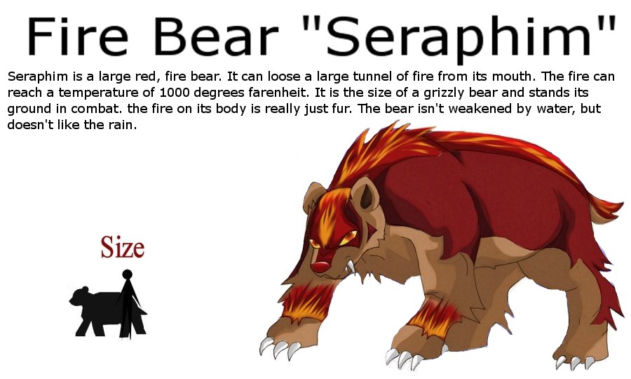 Seraphim the Fire bear. Its fur isn't really fire.