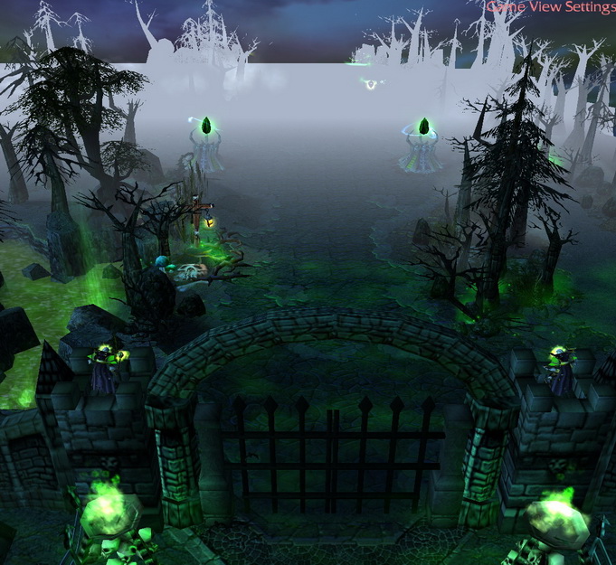 Skeleton Mages on the bastions.