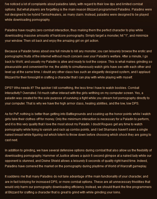 So, why play WoW or better yet: A paladin