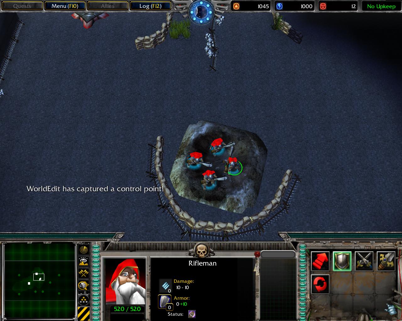 Some test riflemen in an ugly crater.
Testing out the cover system.