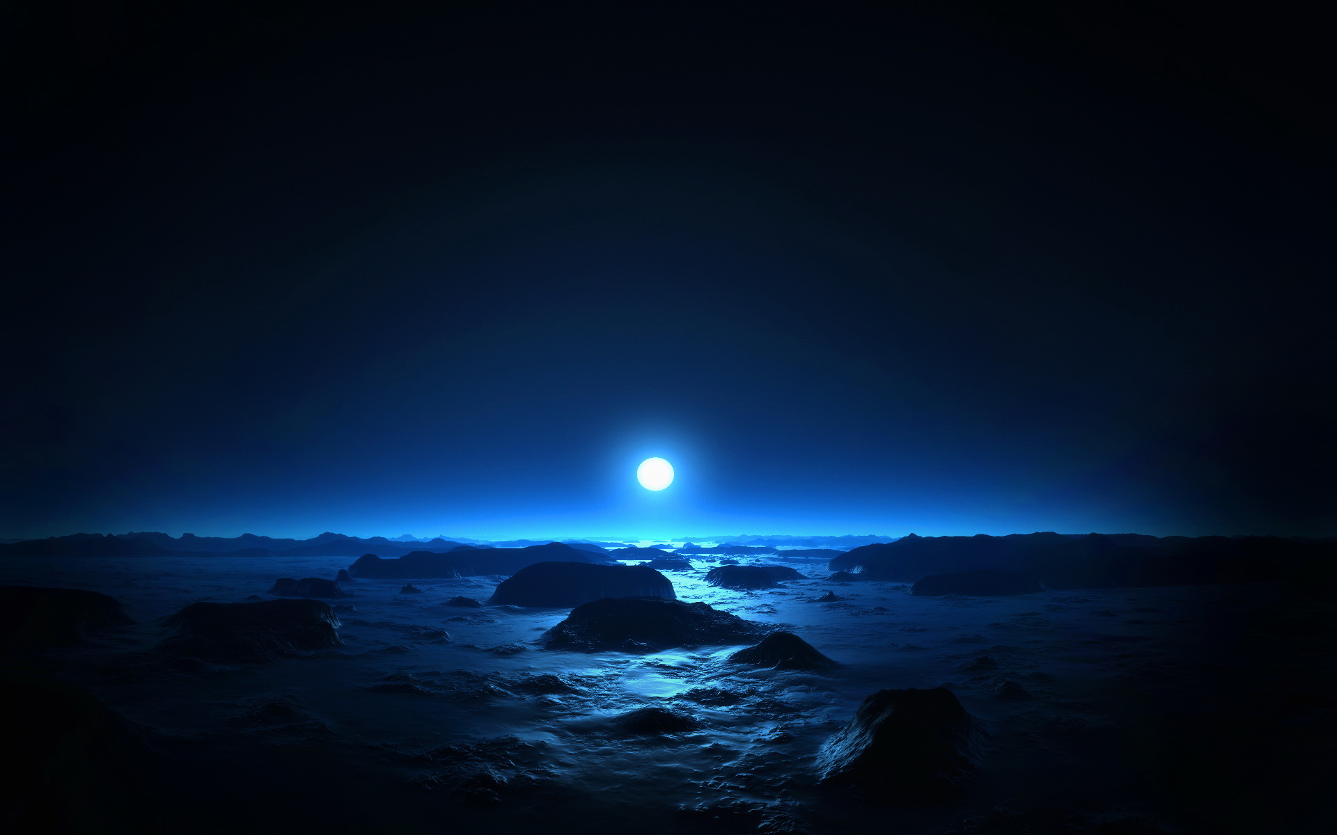 Space Sunset on the cold planet