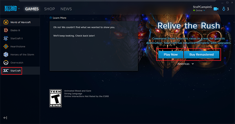 Starcraft Remastered Battle.net App