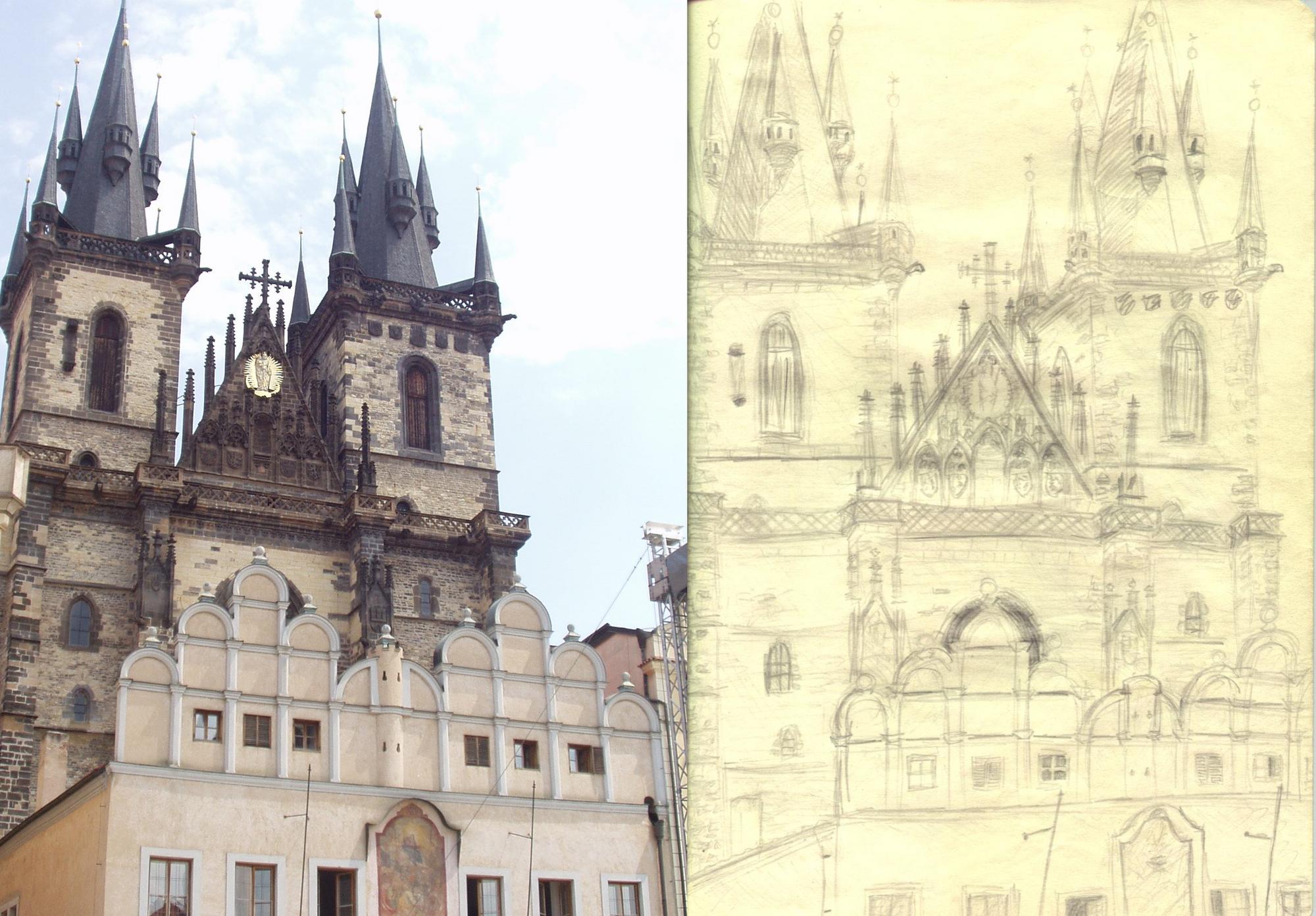 Týnský chrám
anyone from Czech Republic? i was there on a class excursion. btw the paper bleached in the intense sunlight (turned whiter).

mah dra
