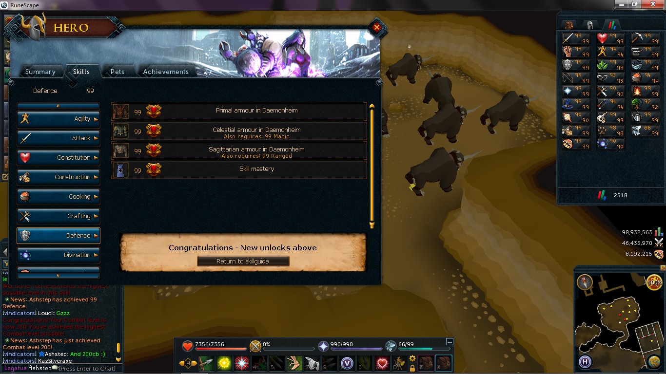 T-T-TRIPLE KILL-KILL-KILL!

Skill mastery of Defense, achieved on 25/04/2014! :D Three 99s in three days, plus after achieving 99 Defense, I'm now..