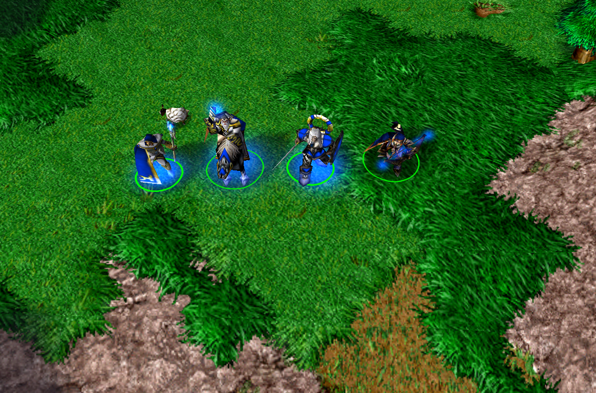The 4 heroes from left to right: High Elven King, Archmage, Swordmaster and Ranger.