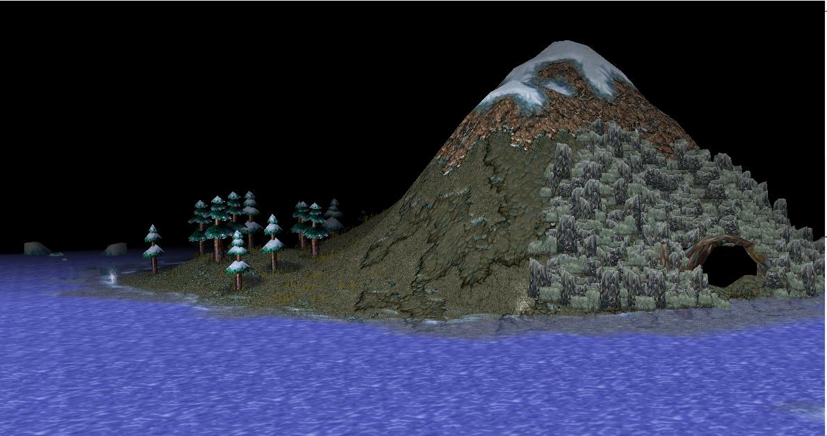 The Icepeak & Cliffside Cave - The most northern island on the map.