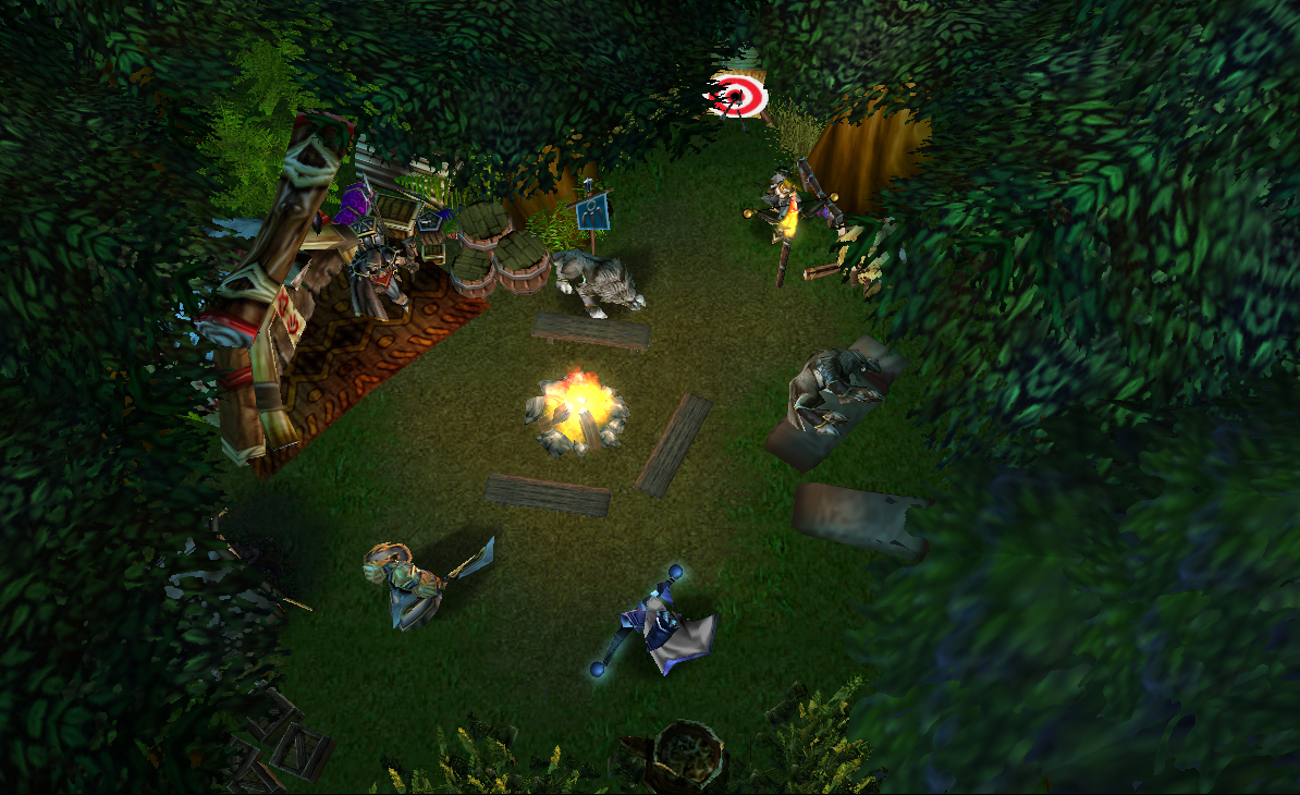 The Lycanus are taking a break at their campsite while others work on building the village. They play music and just hang out around the fire. This is
