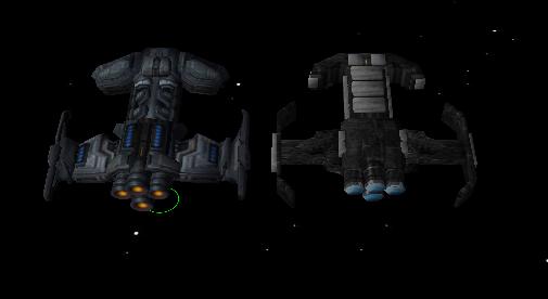 The new model is to the left and is was implemented in 0.75

The pre 0.75 version battlecruiser is to the right