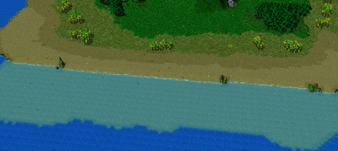 The only beach of the island. I'm planning to add some palm trees and some fishers.