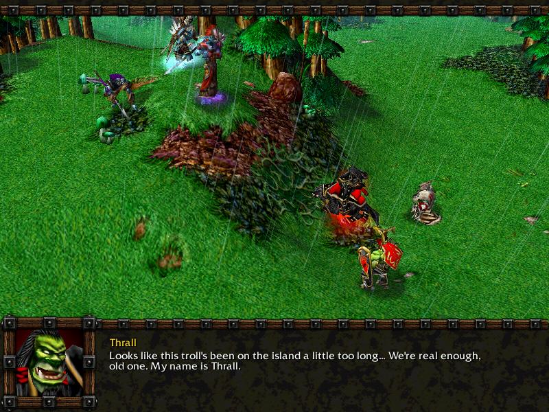 The Orcish Horde meets the Darkspear Tribe. Notice how there is a new hero among them, Sen'jin's new model, and a new unit called the Warlock.