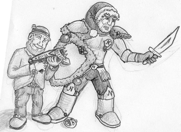 The recent elected Captain of the Niss (Christmas Elf Army), Ventus, and to his side, the Christmas Elf Leprey McPatrickus.