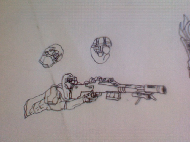 "The Sergeant", various head designs.
Seen here with the Sniper rifle from Starcraft: Ghost, instead of the Canister rifle.
