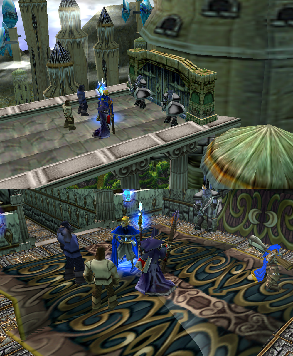 "The Spire in the Skies"

Guard: Your business here? 
Lady Shadow: I am lady Taylor and we are here on the mission from Lady Kelesa.  
Guard: Can