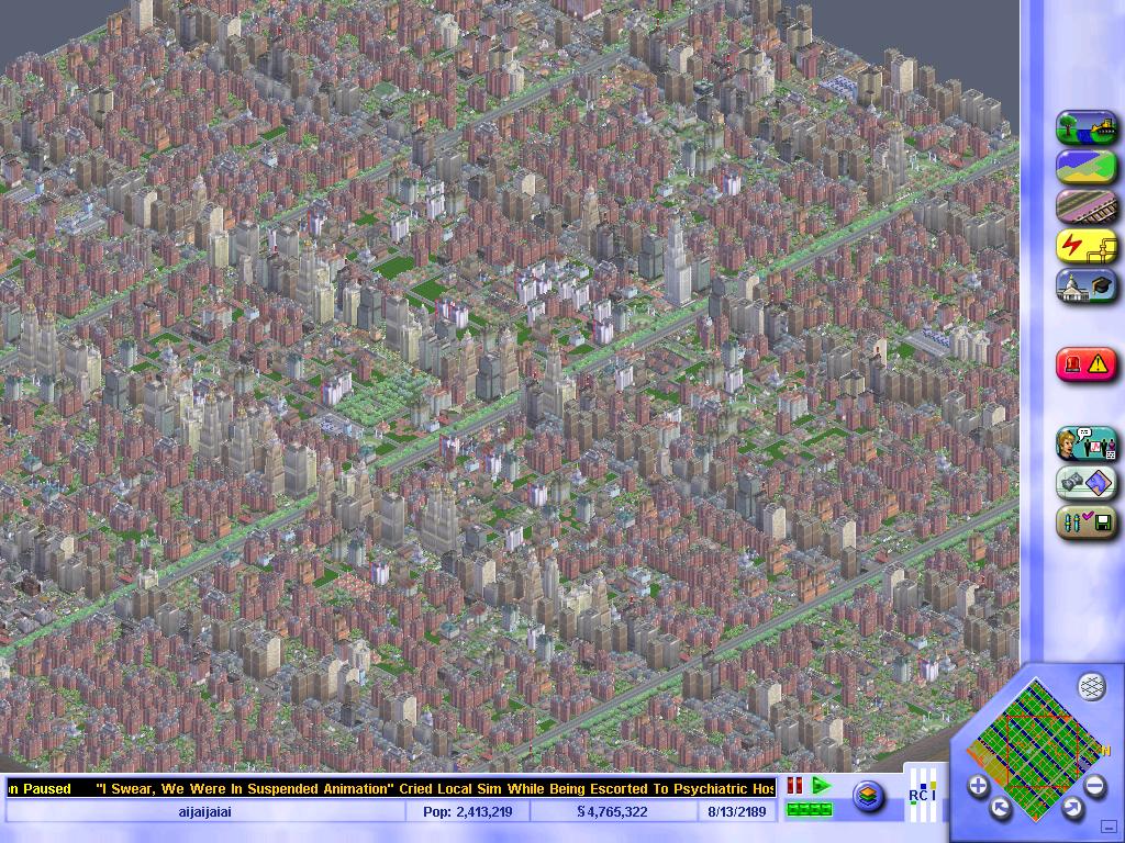 This is one of my my Sim City 3000 cities. I have about 10 over 2 million people cities without using any cheats. My record is 2,6 million city, but I