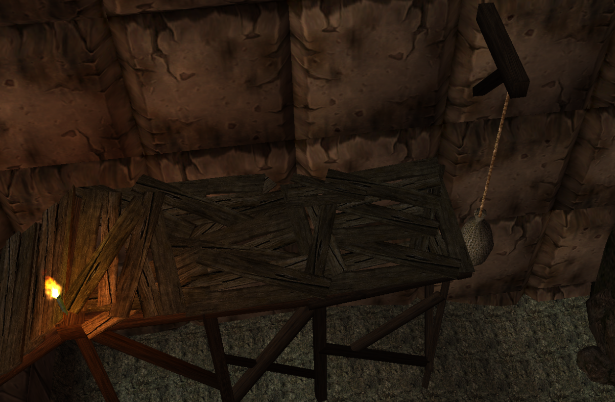 This rope can be cut from this platform. The bag falls and drops some loot. I like to use regular models and make them into units to give them "animat