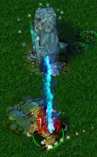This shows the hero trying to charge his Monolith Shards with energies from the Monolith.