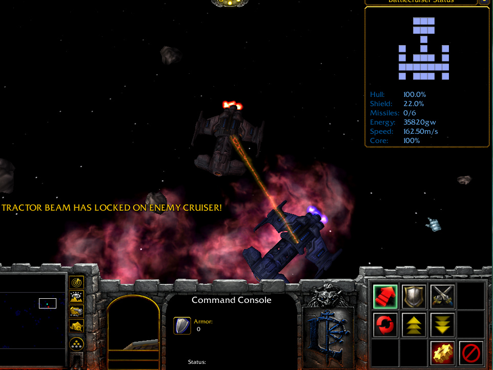 Tractor Beam - Added in 0.84

It can slow down the enemy cruiser.
It can also be used to drain the enemy cruiser if needed