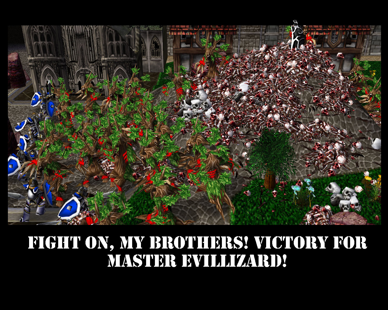 WAR EFFORT!
Evillizard has just marched an army into the Trolman's capital! The trees are brutally slaughtering the soldiers and citizens! Evillizard