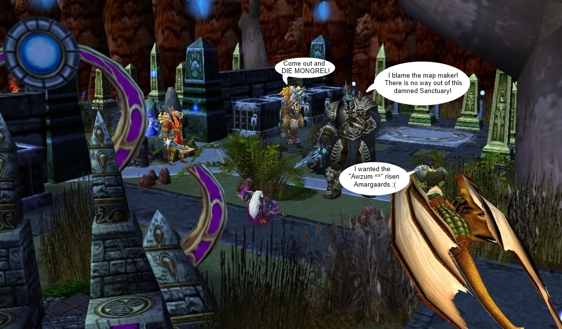 What happened in today's Daily Peon Arena.
The "Image of the Lich King" was lured into a way gate by Nalas Thel'anor which was played by Legion_King,
