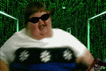 Wicked fat guy with two guns and sunglasses! run!